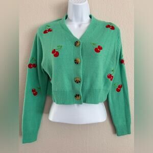 Sweet & Sinful Cropped Cherry Cardigan XS Retro Pinup Rockabilly Kawaii Punk‎